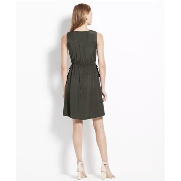 Ann Taylor Size 14 Woodland Green Satin Drawstring Side Tie Shirt Dress … - Picture 4 of 10